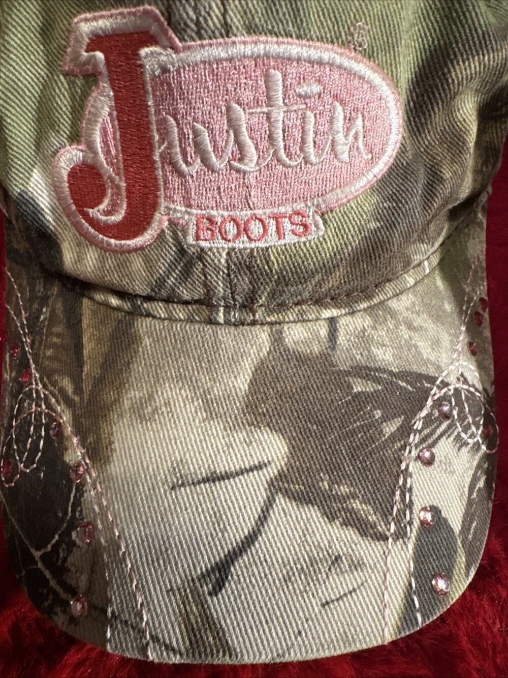 JUSTIN BOOTS cowgirl Camouflage RealTree Pink Rhinestone Hat Adjustable X 2